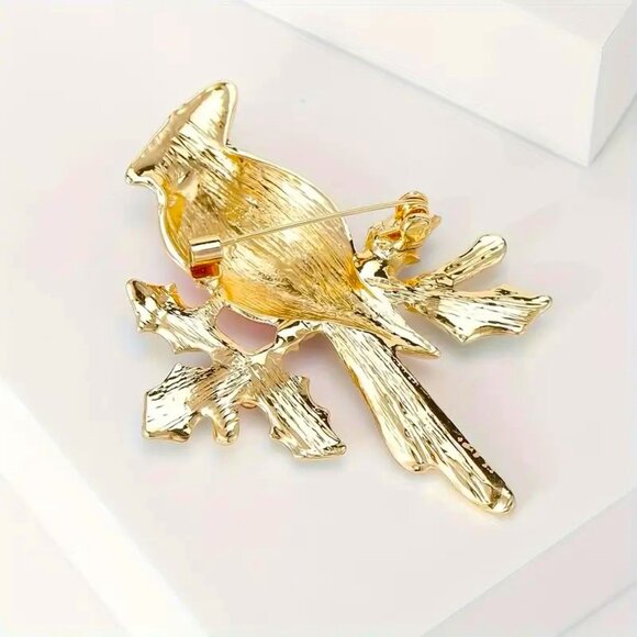 Brooch Cardinal Rhinestone Red Bird Enamel Holiday Heaven Pretty Trendy Stylish - Picture 2 of 4